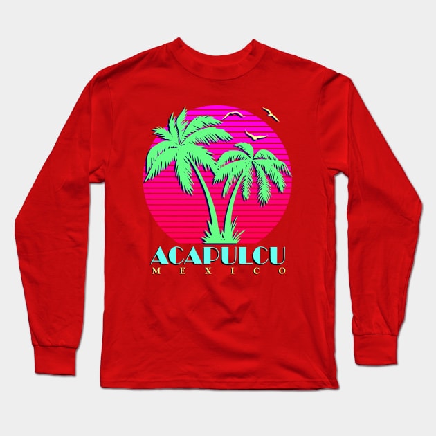 Acapulcu Mexico Palm Trees Sunset Long Sleeve T-Shirt by Nerd_art